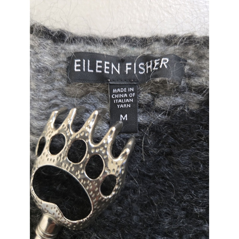 EILEEN FISHER Gray Color Block Mohair Blend V-Neck Pullover Sweater Size L‎ - Picture 10 of 12
